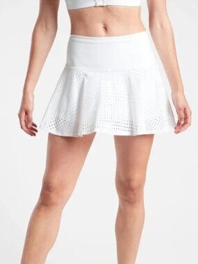 Athleta A Game 14” Skort Size M White Mesh Tennis Skirt Shorts Pickleball